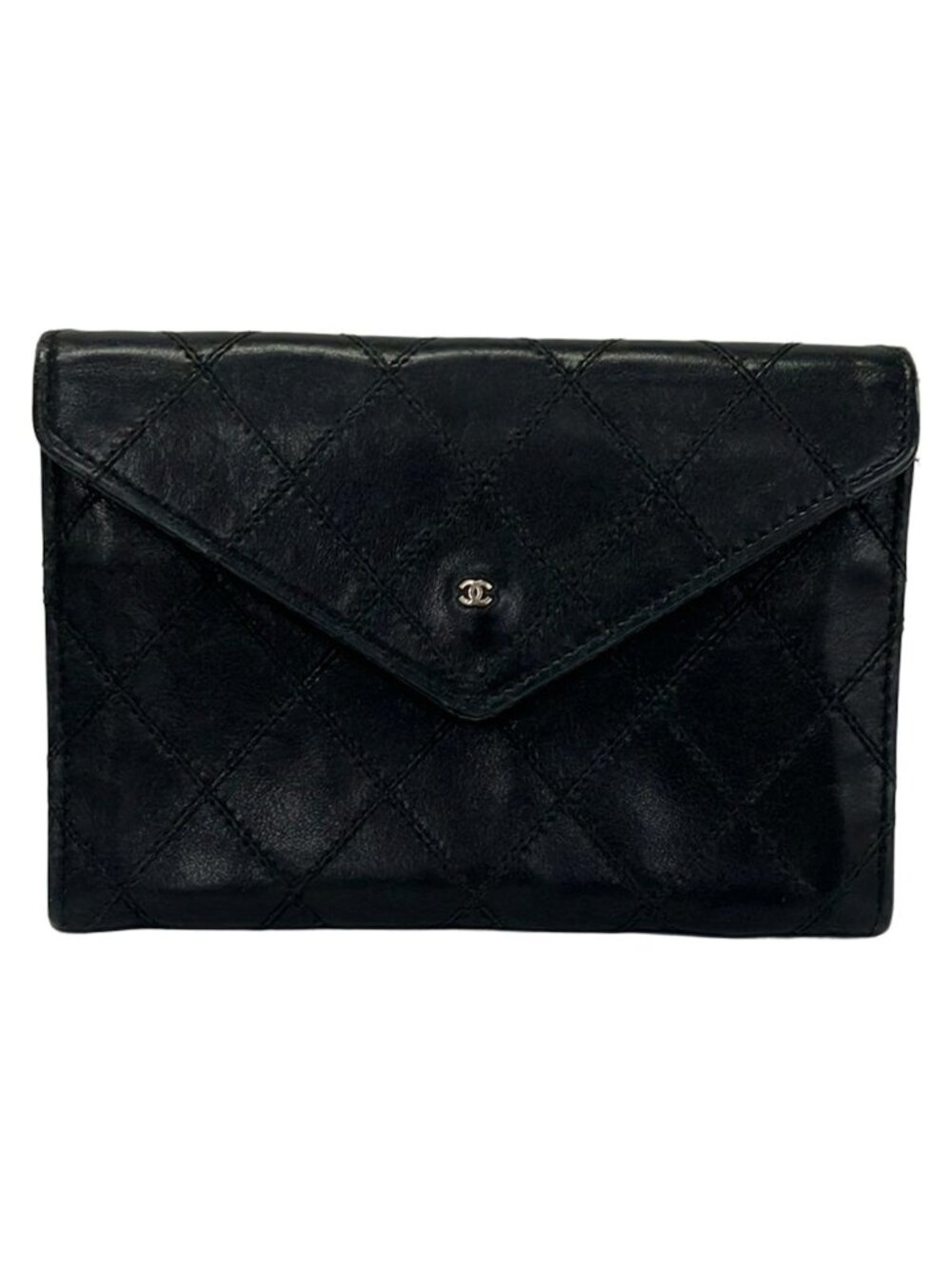 Chanel Bifold Wallet Bicolor Black CC Logo Silver Leather